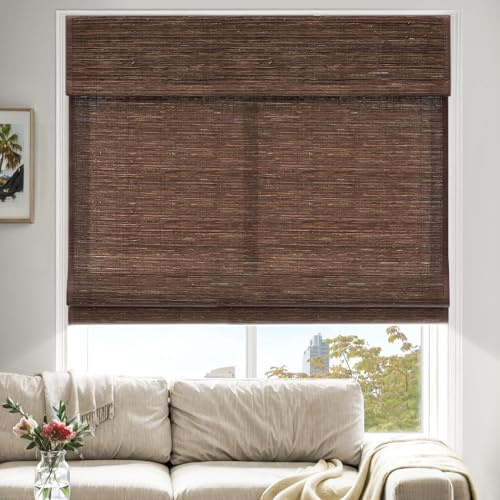 MiLin Roman Shades for Windows Cordless Blackout Roman Window Shades Blinds 100% Natural Linen Hand-Made - Belgian Chocolate (with Lining, Block 60%-70% Light) 70 W x 60 H