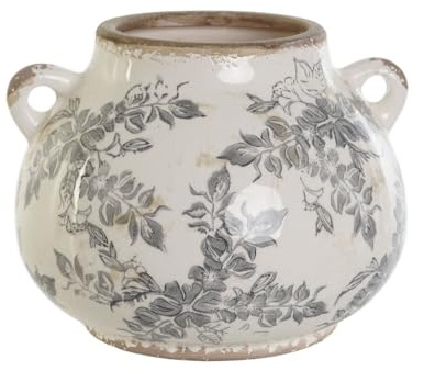 Home ESPRIT Jarrón Blanco Marrón Gris Gres Hoja de Planta 21 x 20 x 16 cm