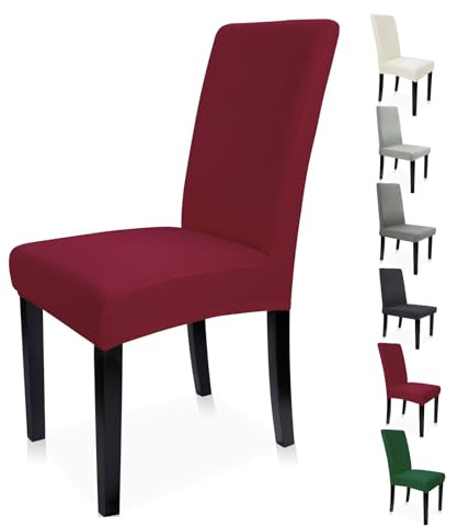 Zindoo Stuhlhussen 4er Set Stretch Stuhlbezug für Schwingstühle Rot | für Hochlehner und Esszimmerstühle, Abnehmbar, Waschbar, mit Elastischen Fixierbändern, Rutschfest