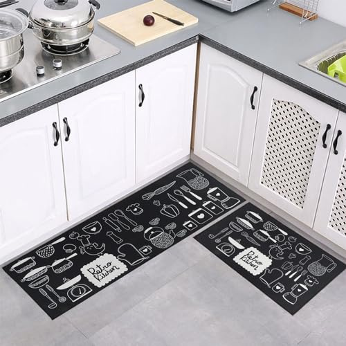 7VSTOHS Juego de 2 Alfombras de Cocina Antideslizantes, Alfombras Modernas Lavables para Pasillo, Comedor y Entrada, 40x60cm + 40x120cm