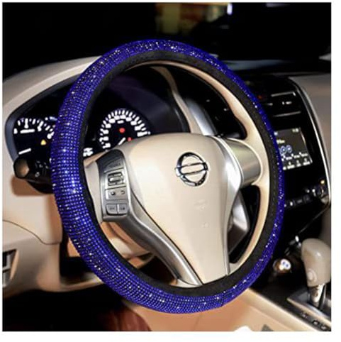 Rockreyoa Glitzer Lenkradbezug Universal Auto Lenkradhülle Strass Lenkrad Abdeckung rutschfest Auto Zubehör Dekorativ Wickelbezug Atmungsaktive, Schweißabsorber für Frauen Mädchen Blau