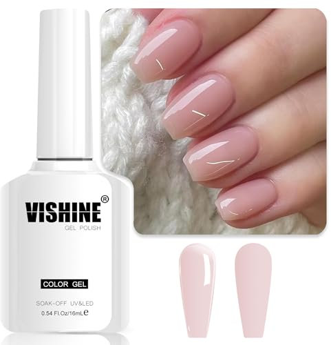 Vishine Semi-permanenter Nagellack, 16 ml, Nude Jelly Rose – Gel Polish Pale Pink transparent für French Maniküre zu Hause E027