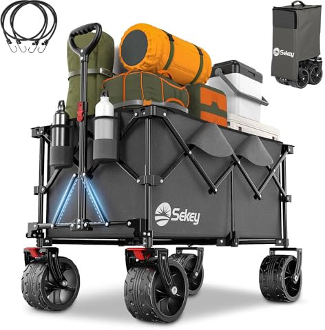 Sekey XXL Plus Chariot de Jardin Pliable avec Freins 200L 150KG, Chariot de Transport Tout-Terrain avec Roues Extra Larges 17x10 cm, Pliable Breveté dans Quatre Directions SE4011, Anthracite