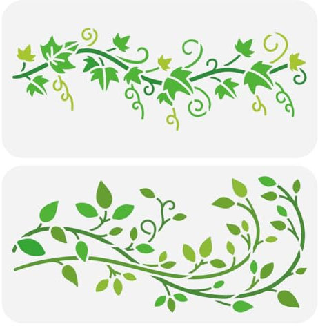 FINGERINSPIRE 2PCS Vine Leaves Stencil for Painting 15x30cm Large Vine Drawing Template Plastic PET Ivy Vine Painting Stencil Plant Theme Template for Home Wall Furniture Floor Decoration