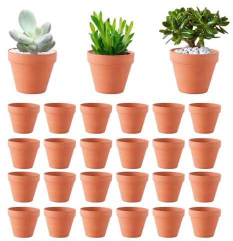 Abiemuce Confezione da 24 Vasi in Terracotta 5x 5,5cm, Piccoli vasi in Terracotta, Mini Vasi in Terracot-t-a con Foro di Drenaggio, Vasi in Terracotta Riutilizzabili per Piante per la Casa e l'Ufficio