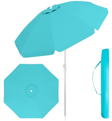 SPOTRAVEL 2M Beach Parasol, Portable Tilting Poolside Umbrella with Carry Bag & Lockable Handle, Outdoor UPF50 + Sun Protection Sunshade Shelter for Patio Pool Backyard (Turquoise)