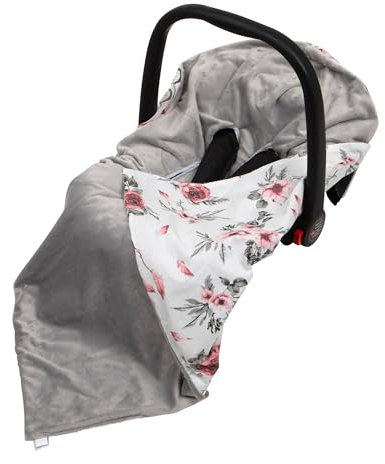 Double Sided Baby Wrap for car seat | girl pink grey flowers dreamcatcher baby wrap swaddle cover cosytoes blanket for car seat 100x100cm