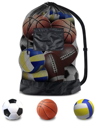 Mesh Ball Bag Large, Sacchetto di Rete Borsa a Tracolla con Coulisse 15-20 Sacca per Palloni da Calcio 100x72cm per Basket Volley Rugby