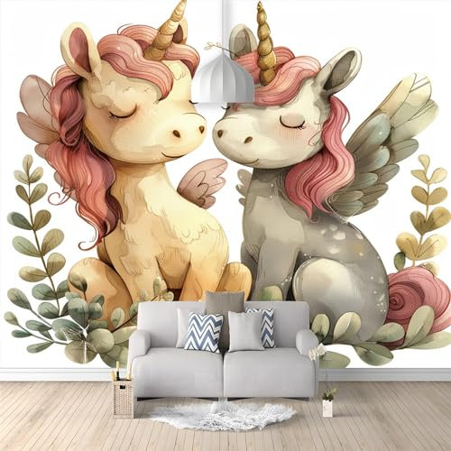 Fototapete Cartoon Tier Einhorn Wohnzimmer Schlafzimmer Wandtapete Vlies Tapete 250 (B) x 175 (H) cm, Gedrucktes Wandbild UV-Beständig Geruchsfrei