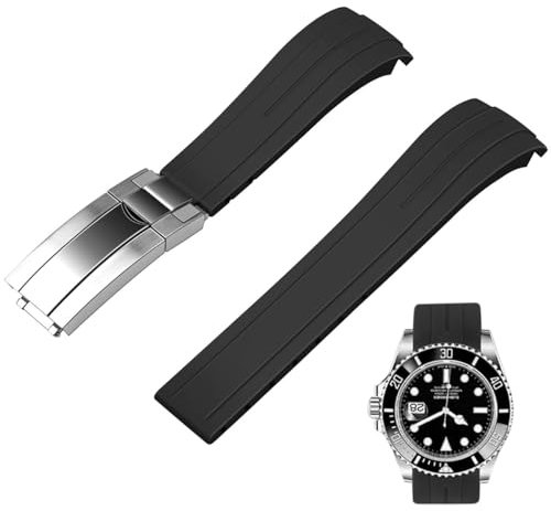 Juntan 22mm Curved End Rubber Watch Strap, Tapered Silicone Curved Replacement Watch Band Black for Men Women with Classic Diving Buckle