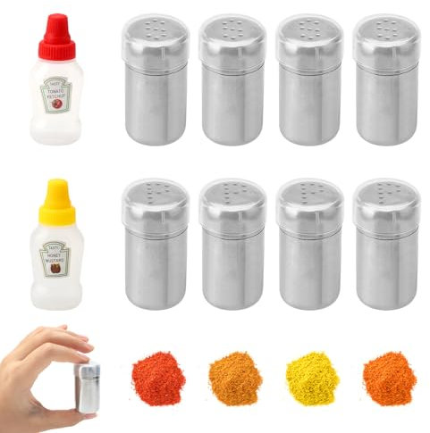 8 Stück Mini Salzstreuer, Salz und Pfeffer Streuer Set, 5ml Gewürzflasche Salzstreuer mini, Edelstahl Pfefferglas mit Deckel S/P-förmigen Löchern für Unterwegs, Camping, Bento Box, Outdoor-Grill