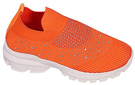 Dam höst rund tå strass tjock sula flygande vävd slip-on casual damskor sneaker kilklackar för kvinnor, Orange, 2 UK XX-Narrow