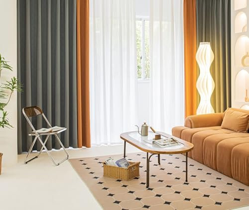 Daesar Vorhang Verdunkelung mit Ösen 2er Set, Gardinen Blickdicht 137x229CM Einfach Zweifarbig mit Textur Schiebevorhänge Dunkelgrau Karamell Vorhänge Schlafzimmer Wohnzimmer
