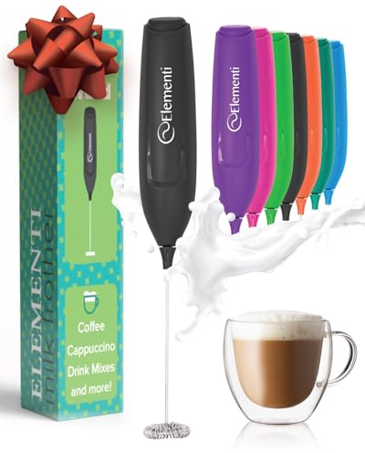 Elementi Frother Wand – Powerful Milk Frother & Coffee Stirrers Electric, Matcha Whisk for Dreamy Lattes, Powerful Coffee Mixer Wand & Blender Stirrer - Make Creamy Cappuccinos at Home (Black)