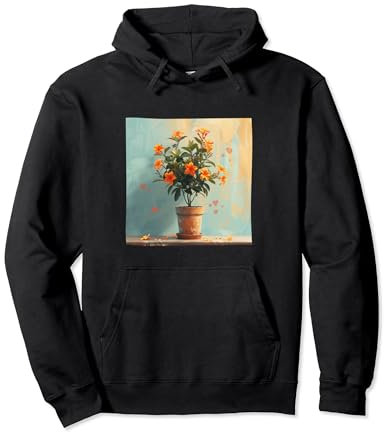 Oleander Plant In Pot Cottagecore Hearts Graphic Pullover Hoodie