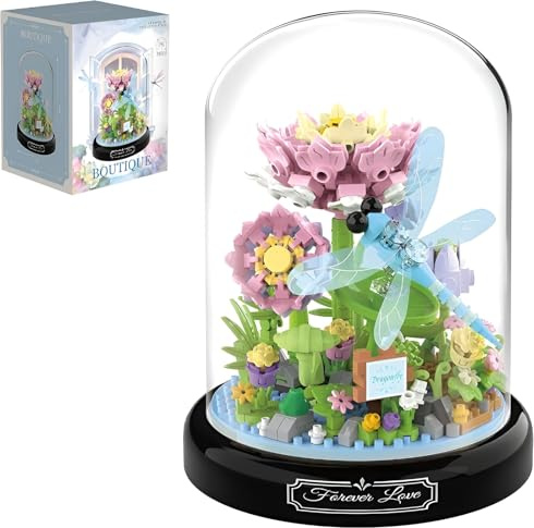 Unativer Flower Bouquet Building Blocks Set, 568 PCS Dragonfly Flower Construction Kit with Dust Cover, Flower Plants Insect Model Toys, Micro Bricks Creative Gifts for Boys, Girls