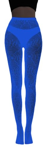HXNH Blaue leuchtende Netzstrumpfhose für Damen, Halloween, leuchtet im Dunkeln, Spinnennetz-Muster, Netzstrumpfhose, Strumpfwaren, a, M