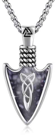 REDSUN Pfeil Kette 925 Sterling Silber Pfeil Anhänger Halskette Schwarzer Kies Keltischer Kette Arrow Amulet Pfeilspitze Schmuck for Men Friend Brother Women