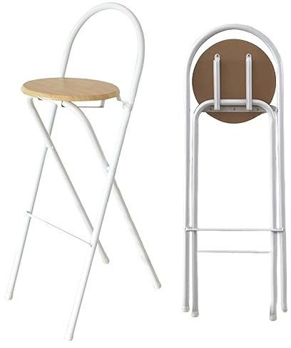 Sgabello da bar pieghevole da cucina, 65 cm, rotondo, con schienale in metallo, per colazione, ristorante, ufficio, feste, pieghevole, in legno naturale