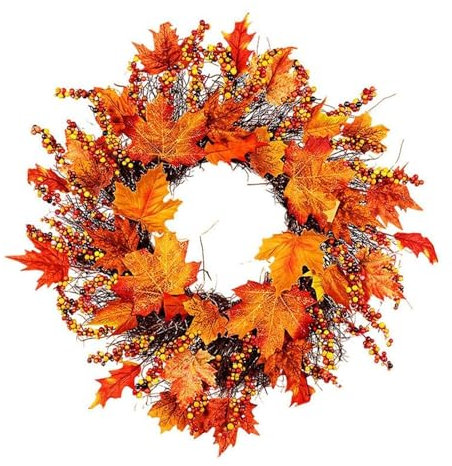 AHUFGN Türkranz 45CM Herbst Tür Kürbis Kranz Herbst Farbe Maple Leaf Halloween Decor Garland