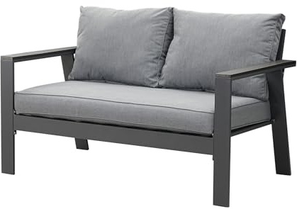 LANOX 2-Sitzer Gartensofa aus Aluminium, wetterfest, Grau | inkl. Sitz- & Rückenkissen (10 cm), 134.5×75×74 cm, für Balkon, Terrasse & Garten