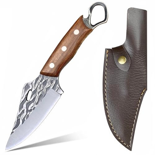 SHANFEEK Chef Knife Japanese Meat Cleaver 4.5-Inch Kitchen Cooking Boning Tomato Fruit High Chromium Steel with Red Rosewood Handle (Grey)