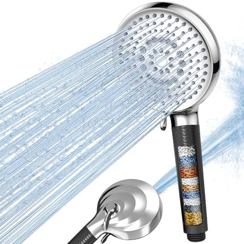 FEELSO Wassersparend Duschbrause mit 1,5M Schlauch und 9 Strahlarten, Duschkopf mit Filter Gegen Kalk und Chlor, Hochdruck Handbrause in 18 Schichten für Hartes Wasser