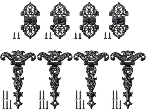 8 Stück Antike Scharniere, Antik Schwarz T Scharniere, Retro Scharniere, Zierscharniere, Torscharnier Zinklegierung, Möbelbänder für Schrank,Schublade Tür,BüCherregal,Holzkasten