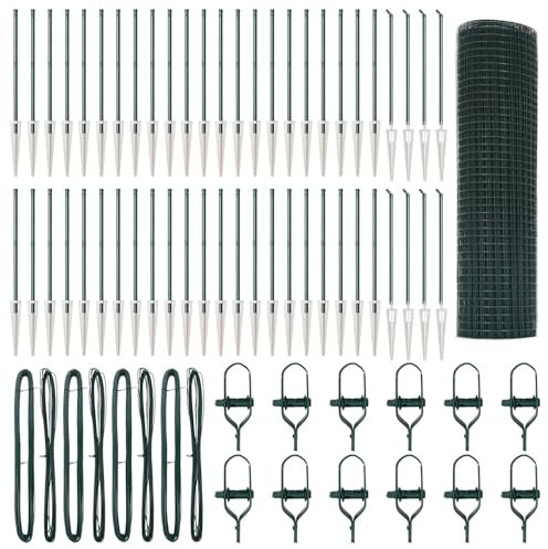vidaXL Cerca de Alambre Soldado con 13 Anclajes de Pica Verde 0.6X100 m Solución de Seguridad Exterior para Jardines Metal Recubierto de PVC Barrera de Jardín Juego Duradero Poste Grande Resistente
