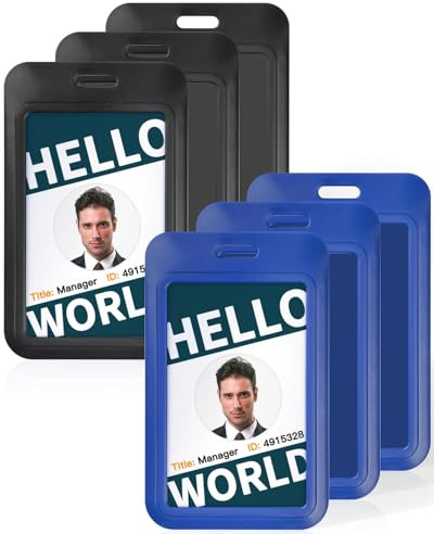 Uniclife ID-kortsfodral glidande ID-korthållare, svart och blå, vertikal, plast, skyddande väska med genomskinligt fönster ID-kort, kreditkort, närhetsnyckel, körkort, 6 stycken
