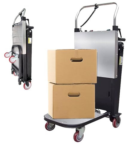Aredwhiterui Carrello Scale Elettrico 500 kg - Motore 1000W, 62 Gradini/Min, Batteria 24Ah Rimovibile, 3 velocità Regolabili, Carrello Pieghevole in Acciaio per Traslochi & Consegne