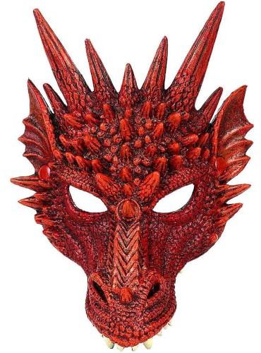 Fartoni Rote Drachen Maske Für Kinder Oder Erwachsene Ohne Flügel Oder Zubehör, Perfekt Als Drachen Kostüm Erwachsene Oder Kinder Für Fasching, Halloween Und Kostümpartys
