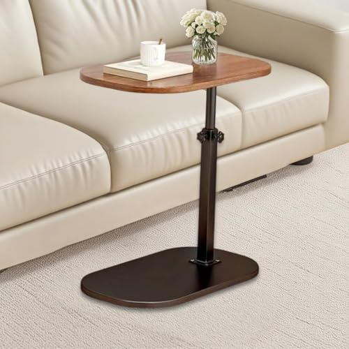 C-förmiger Beistelltisch, Beistelltisch für Sofa, 360° drehbarer TV-Tablett, Tisch für kleine Räume, höhenverstellbar, TV-Tablett, drehbarer Couch-Beistelltisch, der darunter gleitet, Walnussholz
