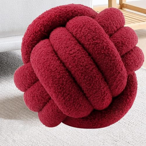 RTSFKFS Knotenkugelkissen, Knotbugelwurf Kissen Ultra weiche Begleiterin dekoratives handgewebte Knotbugel Lamm Samtsofa, Knotenkissen, SofaKissen(Rot,35cm/13.8)