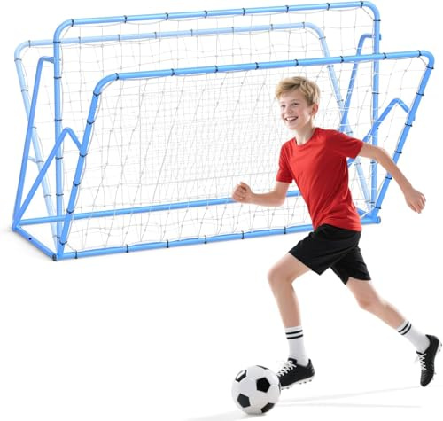 GarveeHome Soccer Rebounder Netz, 184 x 77 x 123 cm, Fußball-Trainingsnetz für Hinterhof und Feld, verstellbar, mit Stahlrahmen, Blau