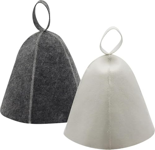 2 Stück Saunahut Filz Sauna Hut Sauna Mütze Filzhut Sauna Set Sauna Hut Mütze Herren und Damen, Saunamütze Saunahut Damen Sauna Zubehör Filzkappe Saunakappe Duschhaube für Sauna Bade (Grau & Weiß)
