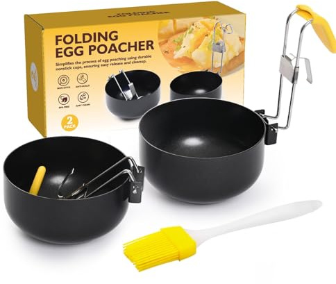 2 Pack Stainless Steel Egg Poacher, Non-Stick Egg Cooker with Fried Egg Ring, Collapsible Poached Egg Maker for Perfect Eggs