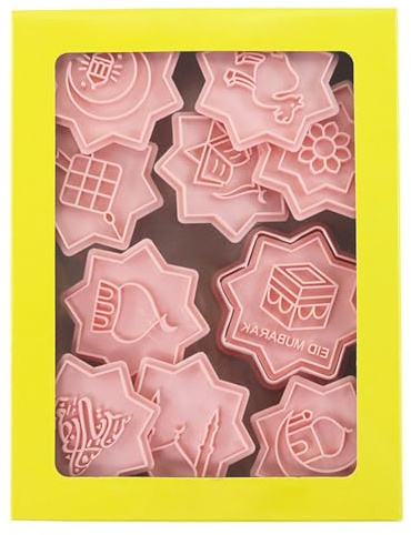 Lawnoval 10pcs Eid Mubarak Cookie Cutters Set, Reusable PP with Lantern Camel Star Moon Shapes Festive Baking, Pink