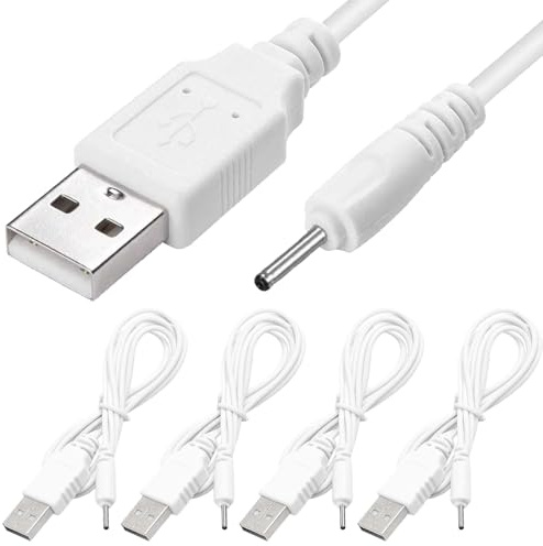 HAAMNING7 Cable de carga USB a CC de 2,0 mm, USB2.0 macho a CC de 2,0 mm x 0,6 mm macho, cable adaptador de carga de energía para teléfono, auricular Bluetooth, altavoz (paquete de 4)