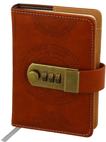 Journal Intime Code, Journal en Cuir PU avec 240 Pages, Vintage Diary avec Serrure pour étudiant Homme Femme, Mini Livre Carnet Secret Portable pour Bureau D'école Voyage ou Offrir, 15x13cm (Marron)