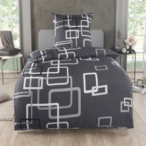 Kuscheli 2-teilige Bettwäsche 155x220 – Mikrofaser Oeko-TEX, 1 Bettbezug 155x220 & 1 Kissenbezug 80x80, Reißverschluss, weich & bügelfrei – Grau Kariert