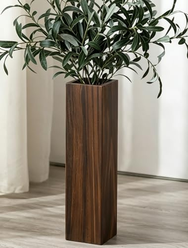 Hanobe Bodenvase Groß Deko Vase: 53cm Hoch Natur Holz für Wohnzimmer | Rustikale dunkelbraun vasen große, eckig, xxl, für pampasgras zweige, für home flur kamin schlafzimmer ecke