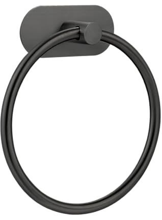 Selbstklebender runder Handtuchring aus Edelstahl, Bohrfrei and Rostfest. Wasserfester Handtuchhalter mit Starker Klebefläche, Moderne Wandhalterung, Ideal für Bad und Küche (Schwarz)