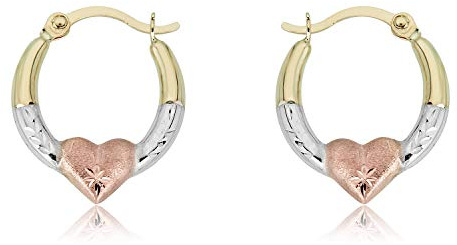 AVORA 10K Gold Three-Tone Heart Creole Hoop Earrings