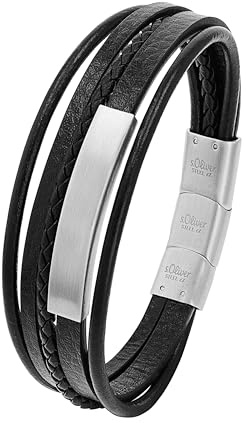 s.Oliver Herren Schmuck – Armband aus Leder und Edelstahldetails – Klassisch, Stilvoll und Maskulin – Perfekte Geschenkidee