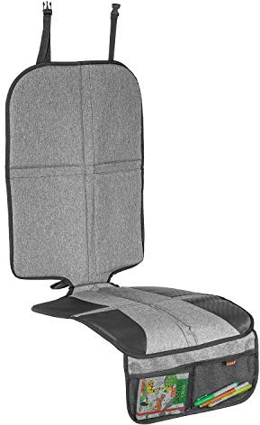 reer Kindersitz-Unterlage TravelKid MaxiProtect, Autositz-Schutzunterlage mit Rückenlehnen-Schutz, rutschfeste Unterlage, ISOFIX geeignet, für alle herkömmlichen Modelle, grau