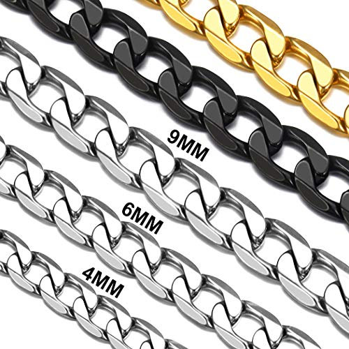 Suplight Kette Herren Edelstahl Panzerkette 9mm Cuban Link Chain 46cm lang Halskette Silber Kette für Damen Jungen Kinder Rapper Klassische Gliederkette Ersatzkette Accessoire Unisex Modeschmuck