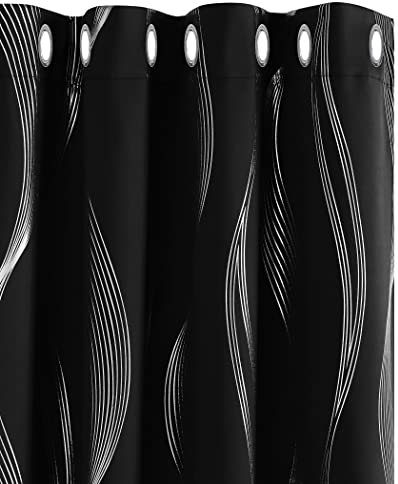 Deconovo Tende Oscuranti Termiche Isolanti per Camera da Letto Moderne con Occhielli 140x175cm Nero 2 Pannelli