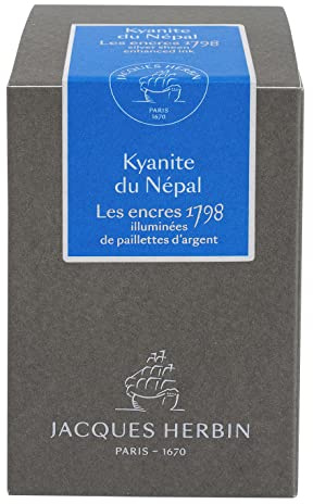 Herbin 15513JT- Bottle of 1798 silver glitter ink for fountain pen, rollerball, glass nib and nib holder 50 ml, Kyanite du Népal