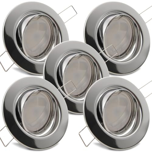 trendlights24 Decora LED Einbaustrahler flach dimmbar Chrom 230V 5W 5er Set | extra flach, ET 35 mm, LED Spot, 400lm, Warmweiß, 3000K, austauschbar, Deckenspots, Decken Einbauleuchte, rund, schwenkbar